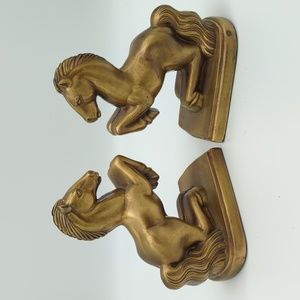 Vintage metal rearing horse pair of bookends